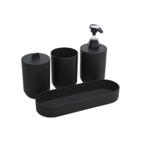 Conjunto 4 Peças de Bambu e PP para Banheiro Preto - Lyor