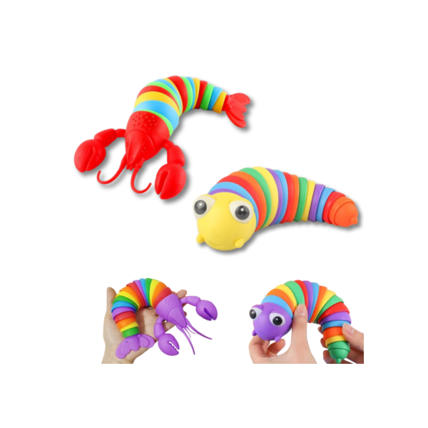 Brinquedo Lesma Lagosta 3D Caracol Lagarto Largato Minhoca Sensorial Alivia Estresse Colorida Articulada Luz Led Pisca