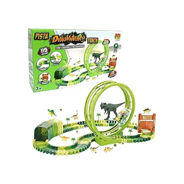 Pista Dinossauro Track com Looping e Acessórios 119 Peças + Carrinho, DM Toys, DMT6132