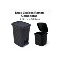 Kit Lixeira 7L com Tampa e Pedal Rattan + Lixeira de 5L com Tampa Arqplast