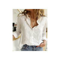 Camisa de Vesco linho solta feminina de manga comprida de cor liso