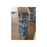 Vestido LONGO  Verão Estampado Azul Tomara que Caia Com Elastex