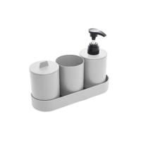 LYOR - Conjunto 4 Peças de Bambu e PP para Banheiro Off-White - Porta-sabonete líquido, Porta-escova de dentes, Saboneteira, Porta Algodão