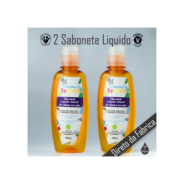 02 Sabonete Líquido Baby 200 Ml - Turminha Da Bagunça - Produto 100% Vegano
