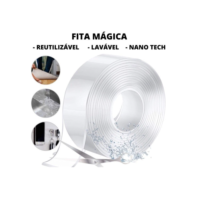 Fita Dupla Face 3m ou 5m Transparente Silicone Mágica Adesiva Cola na Parede Móvel Porta
