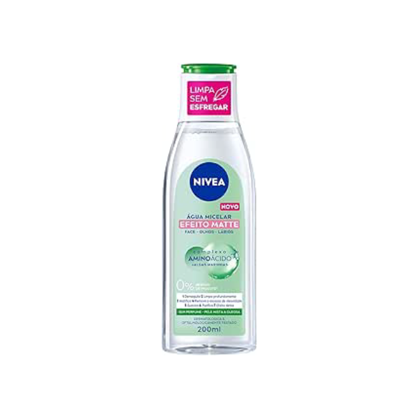 NIVEA Água Micelar Solução de Limpeza Facial 7 em 1 Efeito Matte 200ml - Fórmula poderosa com efeito matte que oferece 7 benefícios: limpa, hidrata, suaviza, tonifica, demaquila, acalma e refresca