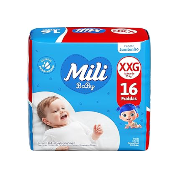 Fralda Mili Baby, JUMBINHO XXG - 16 unidades