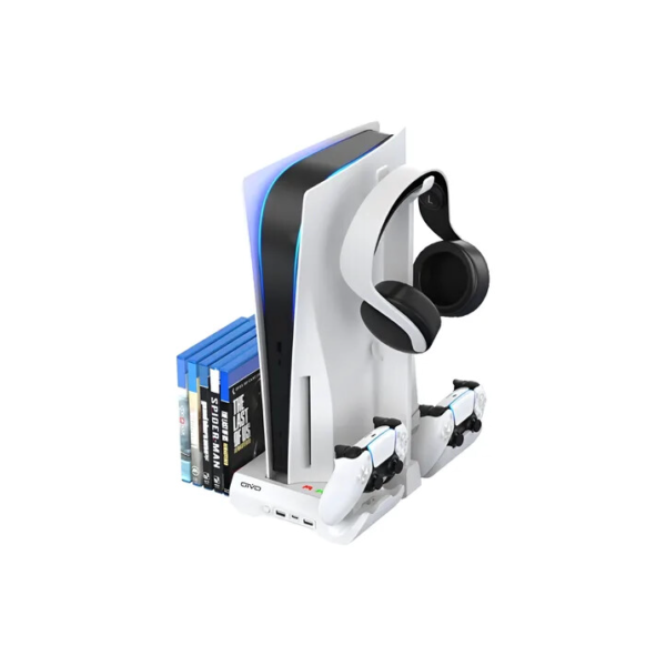 Base Suporte Refrigeração Para Ps5 Com Estação De Carregador Branco