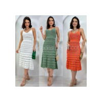Vestido Babado Midi com forro Tricô Elegante Vestido tricot Vestido Tricô Vestido crochê Vestido Babados