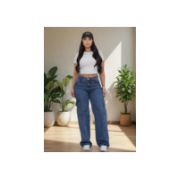 Calça Jeans Feminina Cargo Levanta Bumbum Cintura Alta 100%