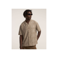 Camisa Boxy em Ana Ruga Estampado com Linhas Abstratas Marrom