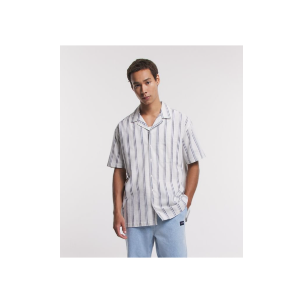 Camisa Relaxed em Tricoline com Estampa Listrada Off White
