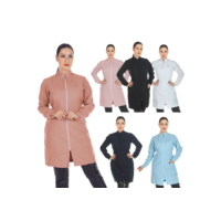 Jaleco Feminino Acinturado Oxford Manga Longa Com Zíper Gola Padre Várias Cores Estética Enfermagem