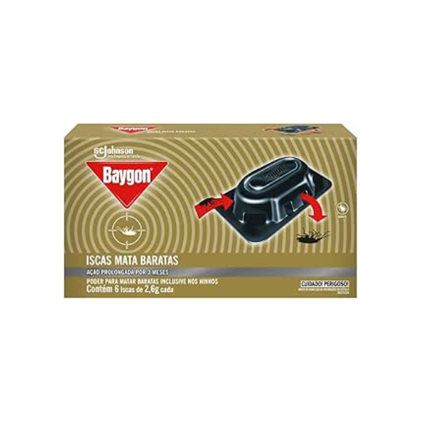 Baygon Inseticida Iscas Mata Baratas, Elimina Baratas Até Nos Ninhos, Proteção por até 3 meses, 6 Unidades, 2,6g