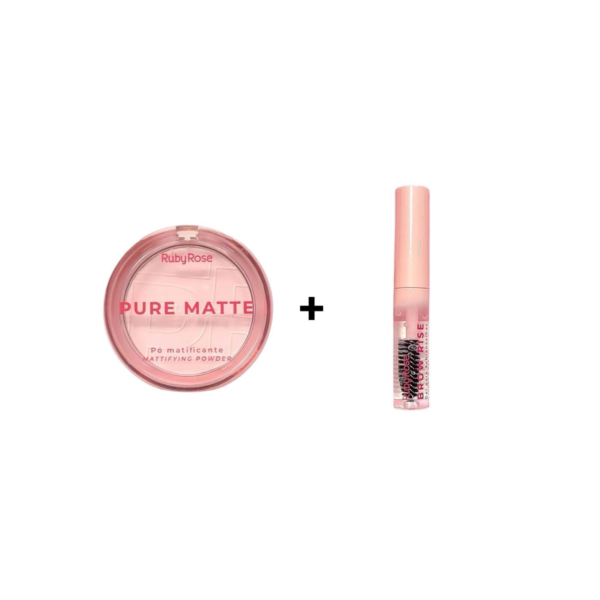 Kit Ruby Rose Maquiagem: Pó Matificante + Gel de Sobrancelha Incolor