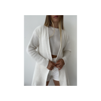 Casaco Tricot Mousse Cardigan Longo Inverno Trico Kimono Ponto Fang