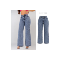 Calça Jeans Wide Leg  Pantalona Cintura Alta Jeans 100%