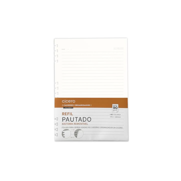 Refil Caderno Organizador 40 Fls Offset 90G Pautado 17X24, Cicero