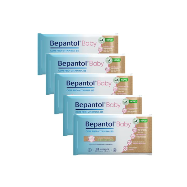 Kit com 5 Lenços Umedecidos Biodegradável 48un Cada Bepantol