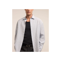 Camisa Manga Longa com Textura Efeito Amassado Azul