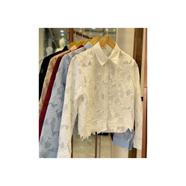 Camisa Feminina Linho com Viscose + Regata Inclusa | Efeito Rendado Delicado