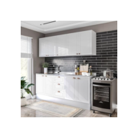 Cozinha Pérola com Rodapé 4 Peças Aéreos com 5 Portas, Balcão 2 Gavetas 3 Portas e Balcão 2 Portas Y Branco