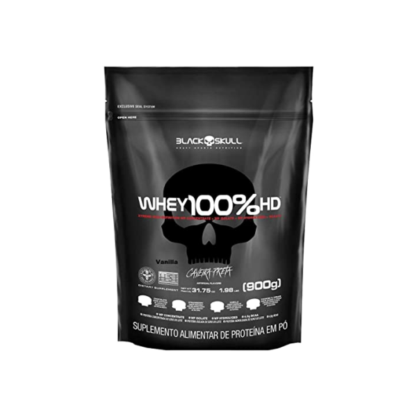 Whey 100% Hd - 900G Refil Baunilha, Black Skull