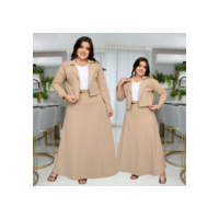 Conjunto Blazer Feminino 4 Peças Com Cinto Crepe Moda Evangelica Social Congresso Tamanho Grande