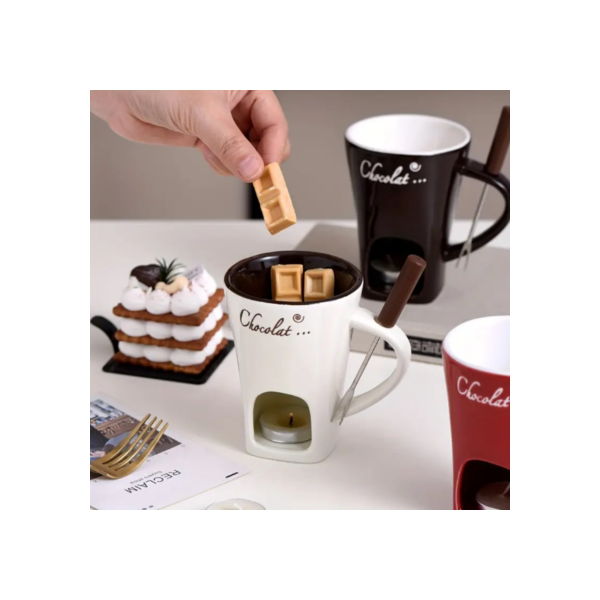 Mini Fondue Porcelana Caneca Casal Com 1 Garfo