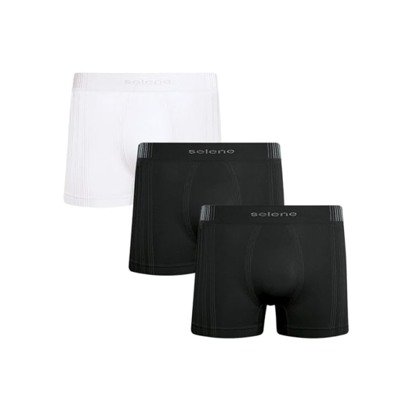 SELENE 3 Cueca Boxer Sem Costura Microfibra Poliamida Cós Elástico 40MM Masculino Adulto, 1 Branco - 2 Preto, M