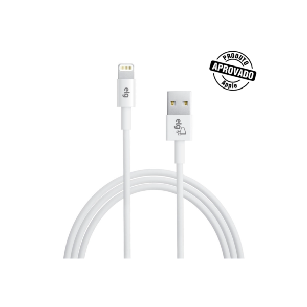 Cabo Carregamento 1M, ELG, USB para Lightning Iphone, C810, Homologado Apple, 2.4A e 12W, Branco