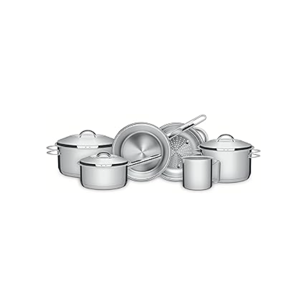 Jogo de Panelas Tramontina Solar em Aço Inox com Fundo Triplo e Tampas de Inox 6 Peças
