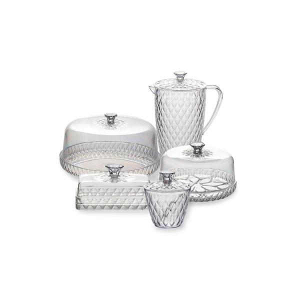 Kit Cozinha Mesa Posta Glamour Café da Manhã/Tarde Jarra Queijeira Manteigueira Açucareiro e Boleira