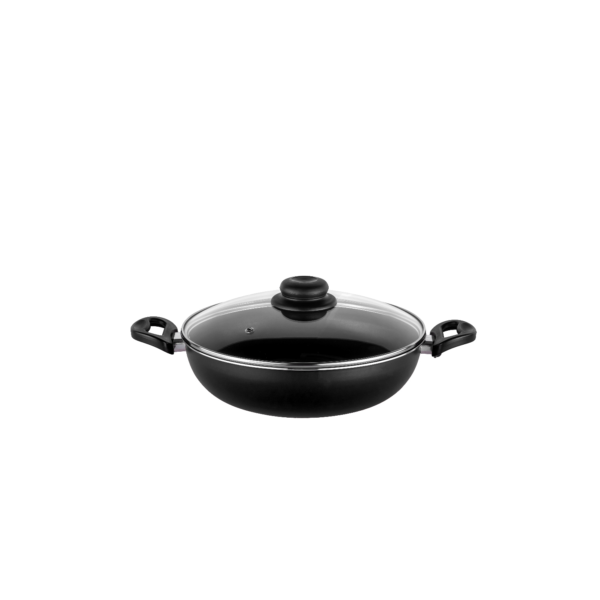 Frigideira Wok com Tampa de Vidro 26 cm Duas Alças