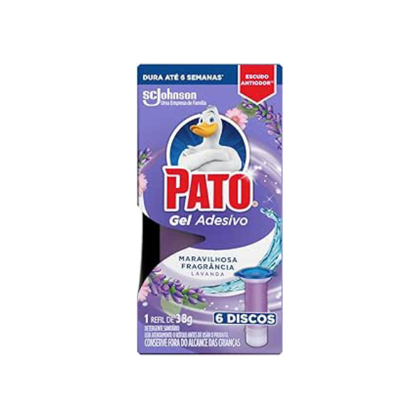 Pato Desodorizador Sanitário Gel Adesivo 1 Refil Lavanda, Limpeza Banheiro, 6 Discos