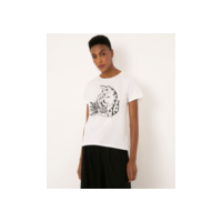 camiseta de algodão manga curta gato off white