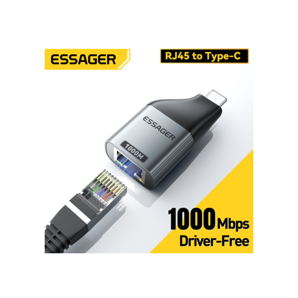 Essager-Type-C para adaptador Ethernet, Gigabit de alta velocidade RJ45 para Type-C adaptador para MacBook Laptop, placa de rede com fio, 100 Mbps, 1000Mbps