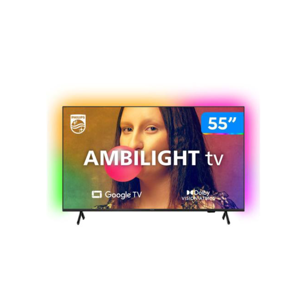 Smart TV Philips Ambilight 55" 4K 55PUG7908/78, Google TV, Comando de Voz, Dolby Vision/Atmos