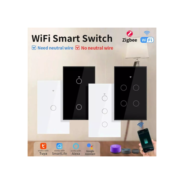 Interruptor inteligente de toque wifi sem fio neutro remoto 1 2 3 4 de luz de ganga controle de voz