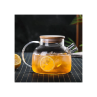 Chaleira de Vidro 1 Litro com Coador Tampa de Bambu Premium Resistente a Calor de ir Fogo Bule infusor