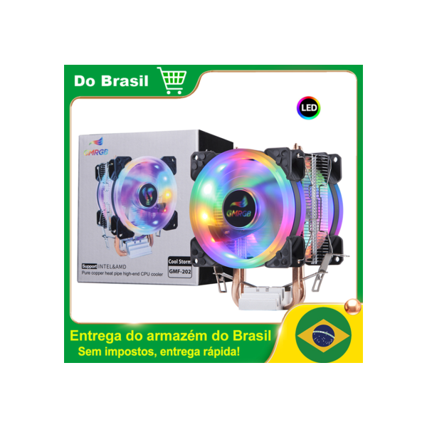 Resfriador de CPU GMRGB 3 pinos PWM RGB Silencioso Intel LGA 775 1200 1150 1151 1155 AMD AM2 AM3 AM4 Ventilador de resfriamento de CPU 2 tubos de calor TDP 100W