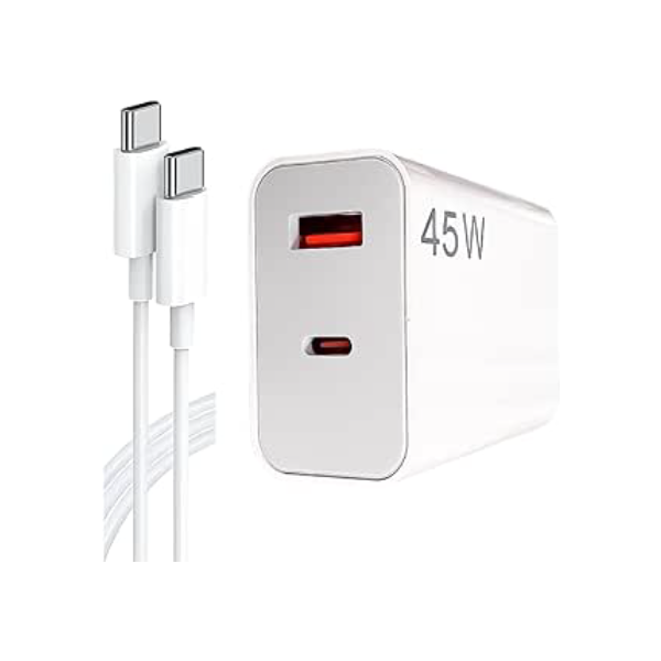 Carregador Tipo C Turbo 45W com Cabo USB-C de 1 Metro e Fonte Compatível com Novo Iphone 15 16 Pro Max Plus Carregamento Ultra Rápido Duas Portas USB-A e USB-C
