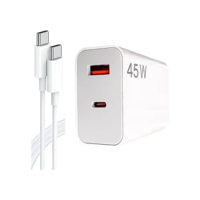Carregador Tipo C Turbo 45W com Cabo USB-C de 1 Metro e Fonte Compatível com Novo Iphone 15 16 Pro Max Plus Carregamento Ultra Rápido Duas Portas USB-A e USB-C