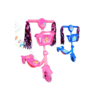 Patinete Infantil 3 Rodas com Luzes Led e Cesta Emite Som Musical Altura Regulável e Freio Traseiro (Rosa)