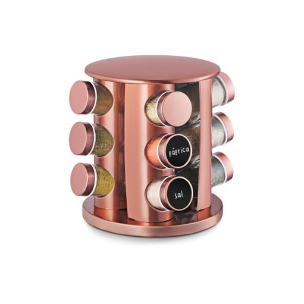 Porta Temperos Condimentos 12 Potes Giratório Redondo Rose - Mm House