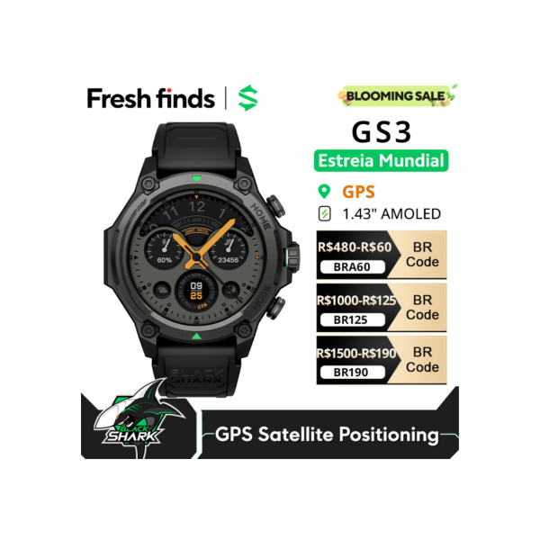 [Estreia mundial] Blackshark GS3 Smart Watch Versão Global 1.43 "Display AMOLED 5ATM AI Watch Faces GPS Posicionamento por satélite