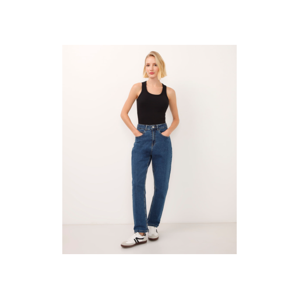 calça jeans mom cintura super alta azul escuro