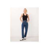 calça jeans mom cintura super alta azul escuro
