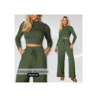 Conjunto Feminino Calça Pantalona Cropped Casual Elegante