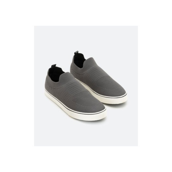 Tênis Knit Vulcanizado Cano Baixo com Textura Cinza